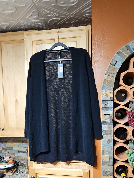 Eileen Fisher Sweaters - Eileen Fisher Black Organic Linen Cotton Knit Long Sleeve Open Cardigan Sweater